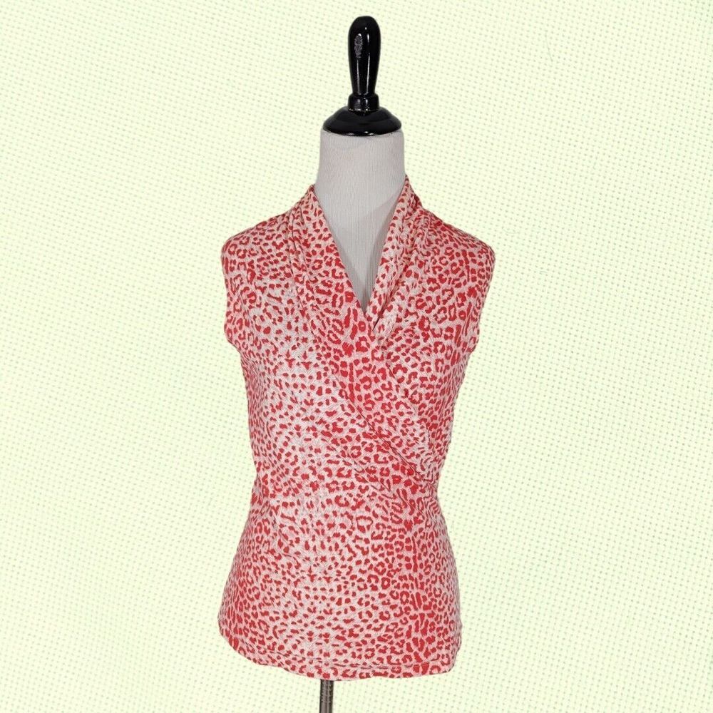 J. Mclaughlin Faux Wrap Tank Top S Pink Animal Print Stretch Catalina Cloth